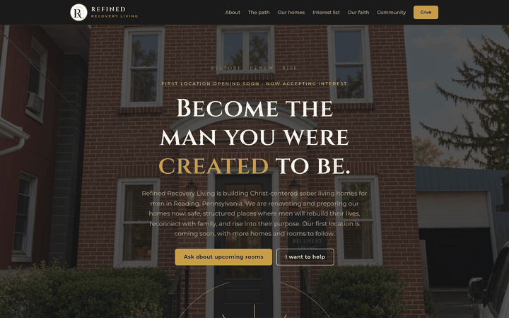 Refined Recovery Living homepage